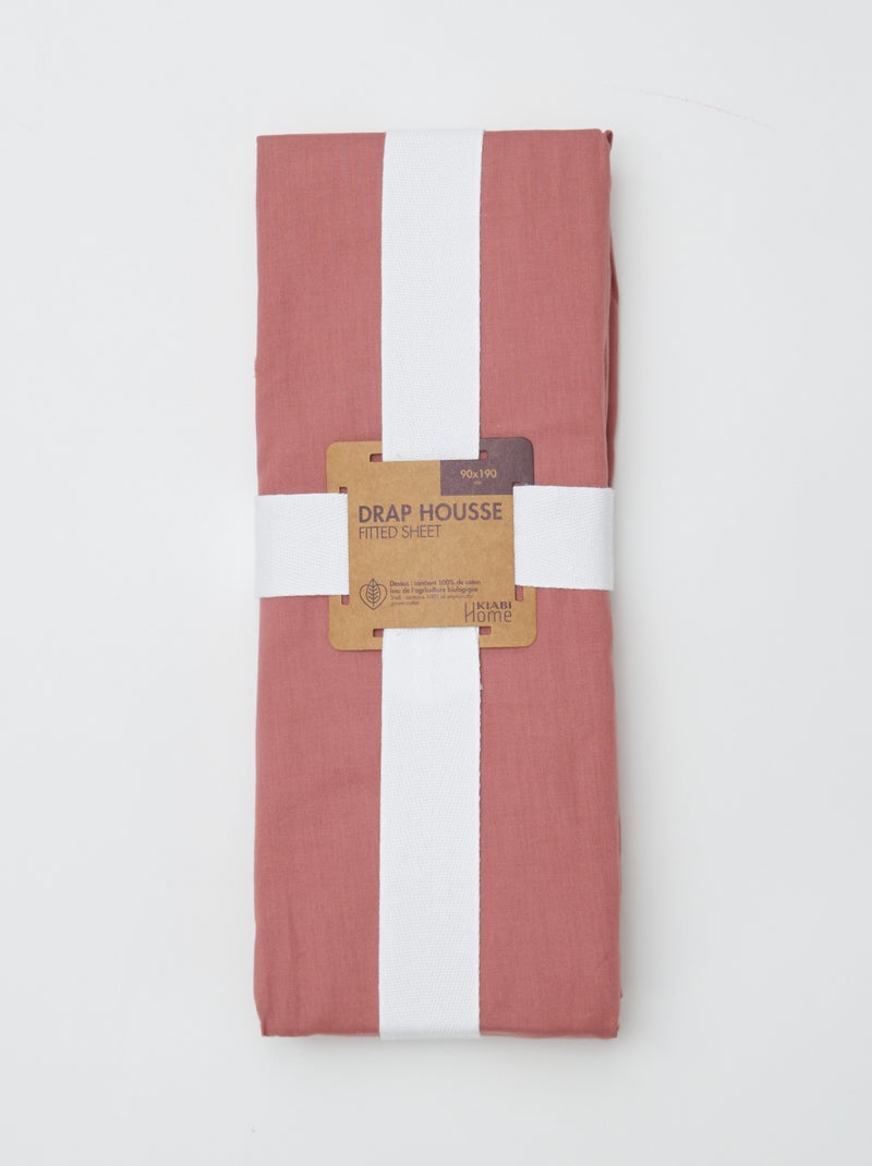 Sábana bajera ajustable individual (90x190) de algodón - Kiabi Home ROSA - Kiabi