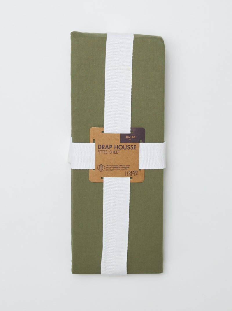 Sábana bajera ajustable individual (90x190) de algodón - Kiabi Home VERDE - Kiabi