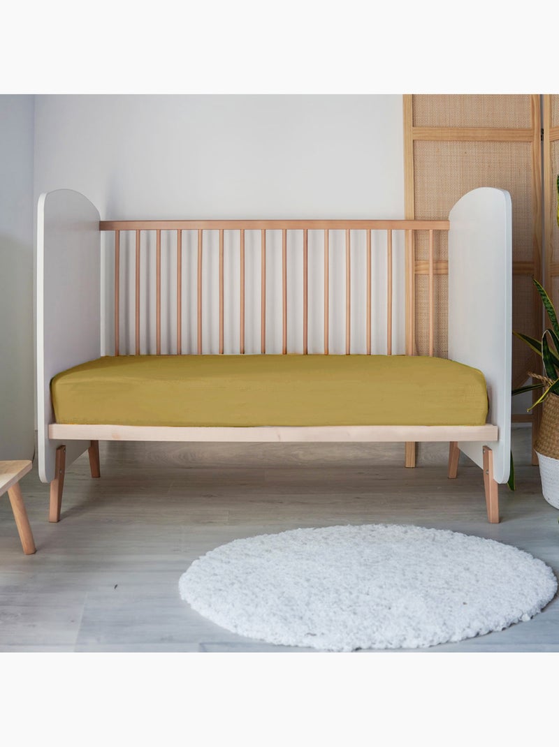 Sábana bajera baby jersey 100% algodón Amarillo mostaza - Kiabi