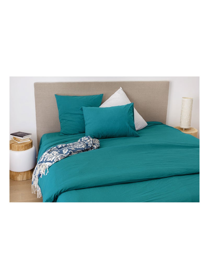 Sábana bajera de algodón lavado Oekotex Azul pavo real - Kiabi