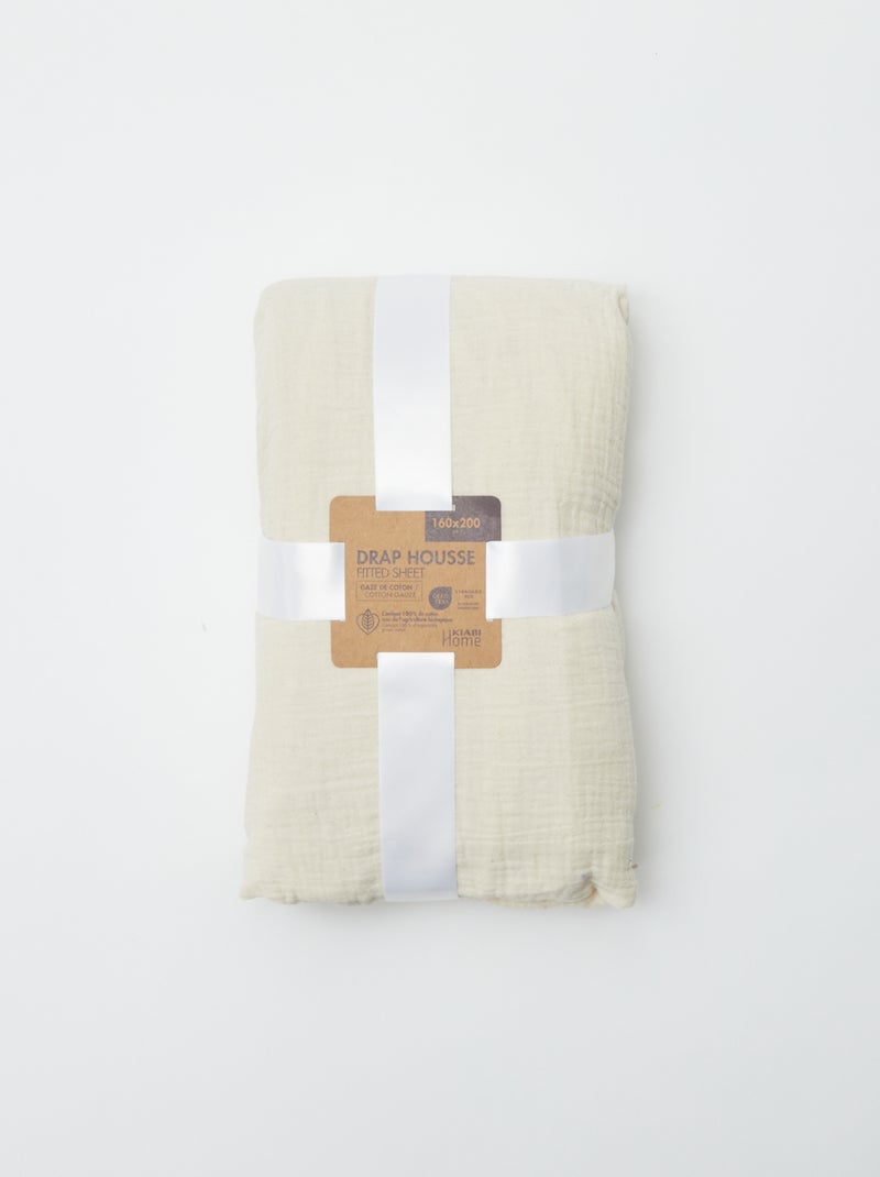 Sábana bajera de gasa de algodón 160 x 200 cm - Kiabi Home BEIGE - Kiabi