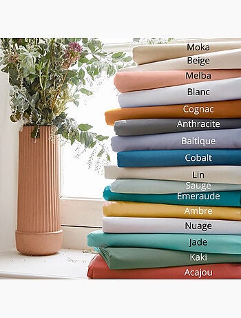 Sábana bajera de percal de algodón liso con fuelle de 30 cm