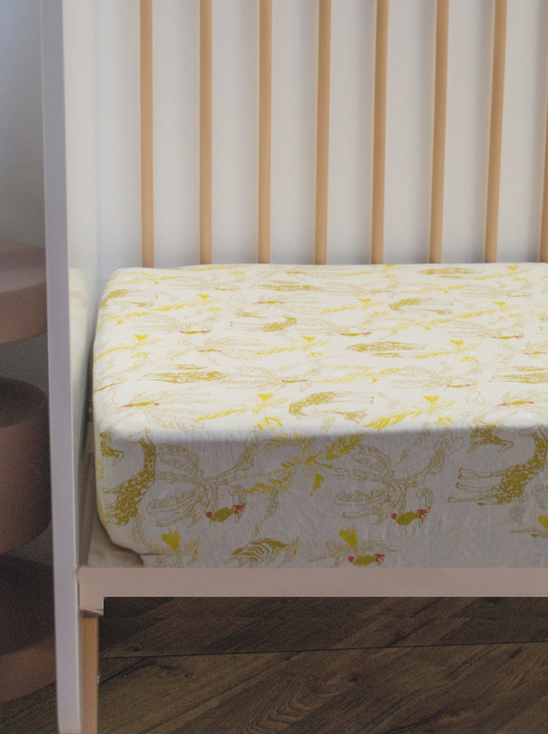 Sábana bajera de punto infantil con estampado de animales de la sabana Amarillo - Kiabi