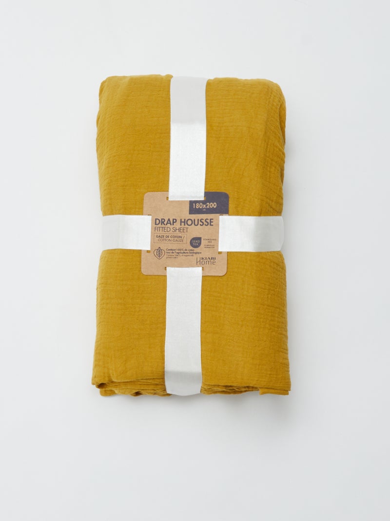 Sábana bajera doble (180 x 200 cm) de doble gasa de algodón - Kiabi Home AMARILLO - Kiabi