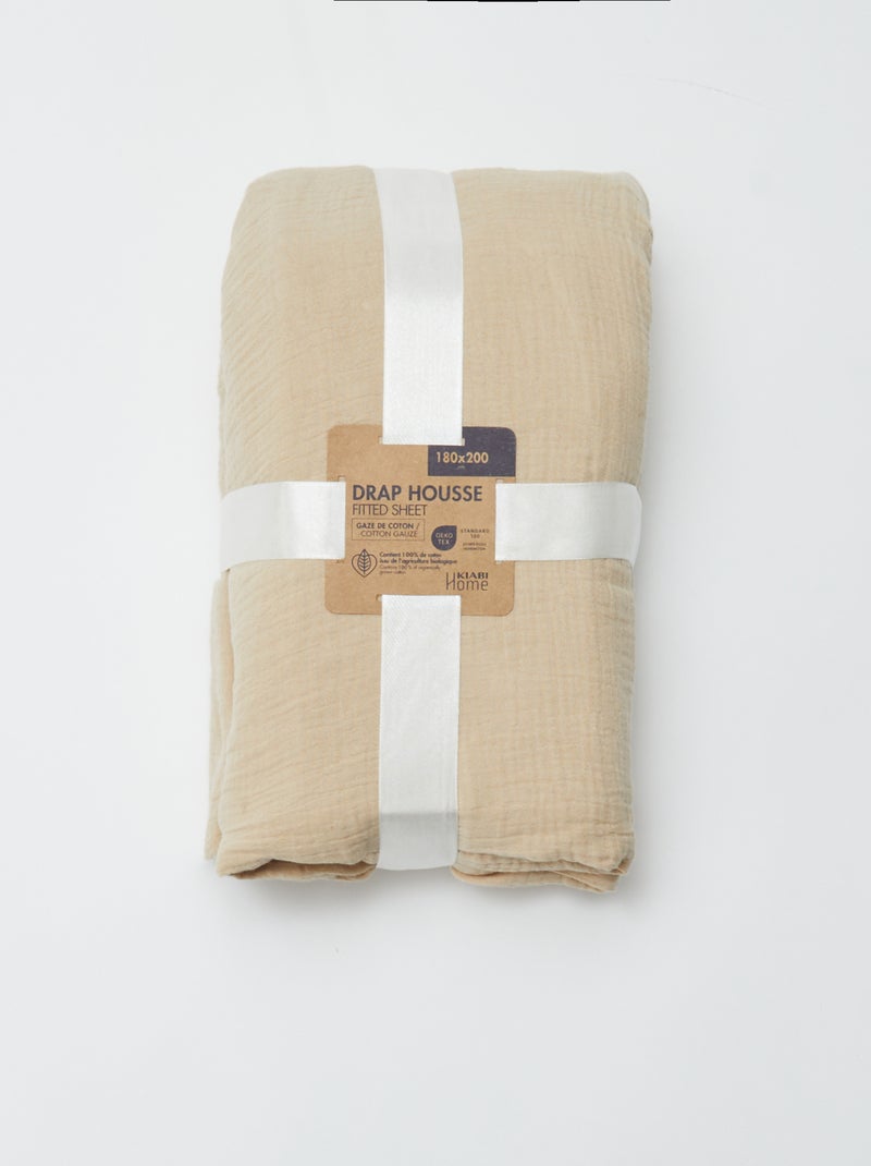 Sábana bajera doble (180 x 200 cm) de doble gasa de algodón - Kiabi Home BEIGE - Kiabi