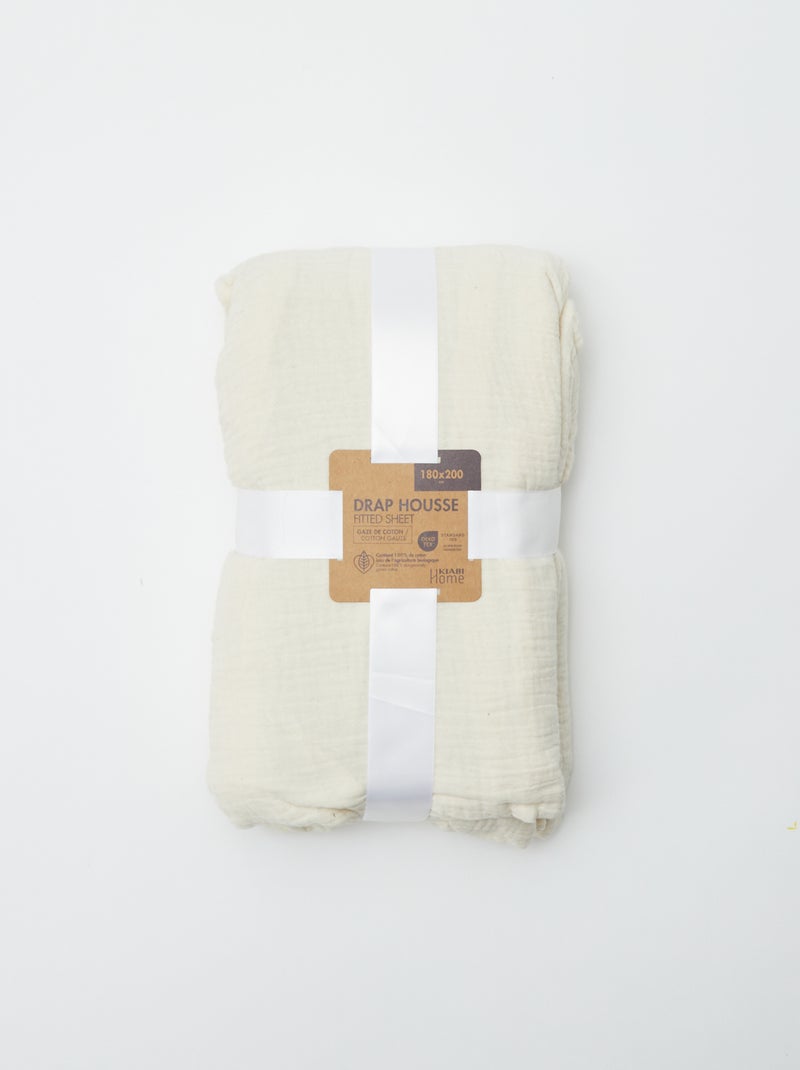 Sábana bajera doble (180 x 200 cm) de doble gasa de algodón - Kiabi Home BEIGE - Kiabi