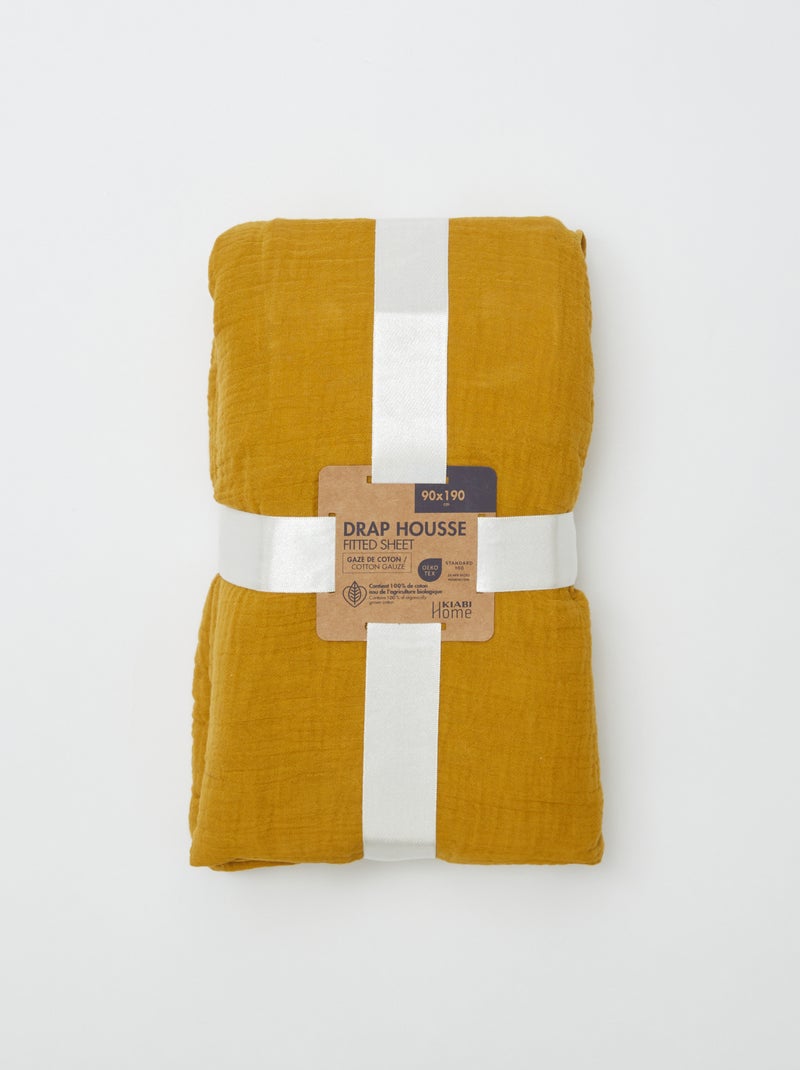 Sábana bajera individual (90 x 190 cm) de doble gasa de algodón - Kiabi Home AMARILLO - Kiabi