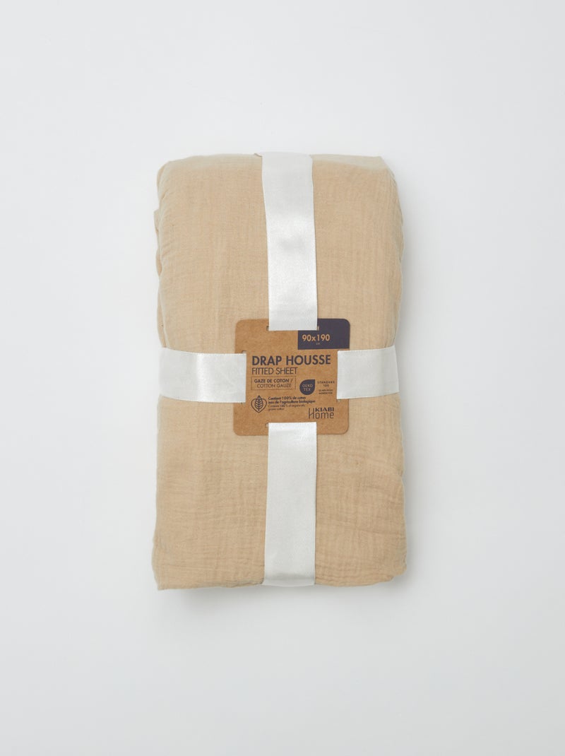 Sábana bajera individual (90 x 190 cm) de doble gasa de algodón - Kiabi Home BEIGE - Kiabi