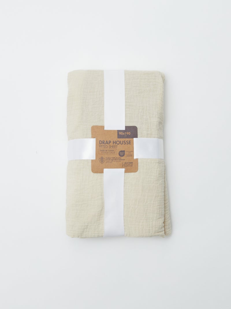 Sábana bajera individual (90 x 190 cm) de doble gasa de algodón - Kiabi Home BEIGE - Kiabi
