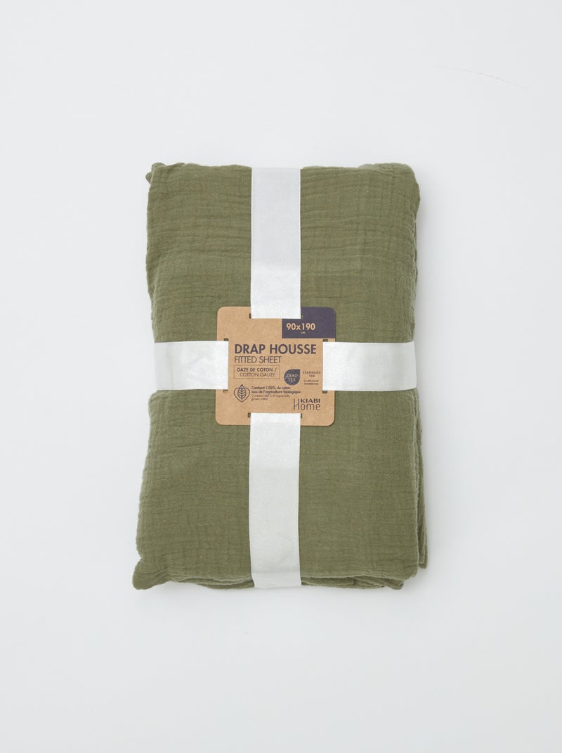 Sábana bajera individual (90 x 190 cm) de doble gasa de algodón - Kiabi Home VERDE - Kiabi