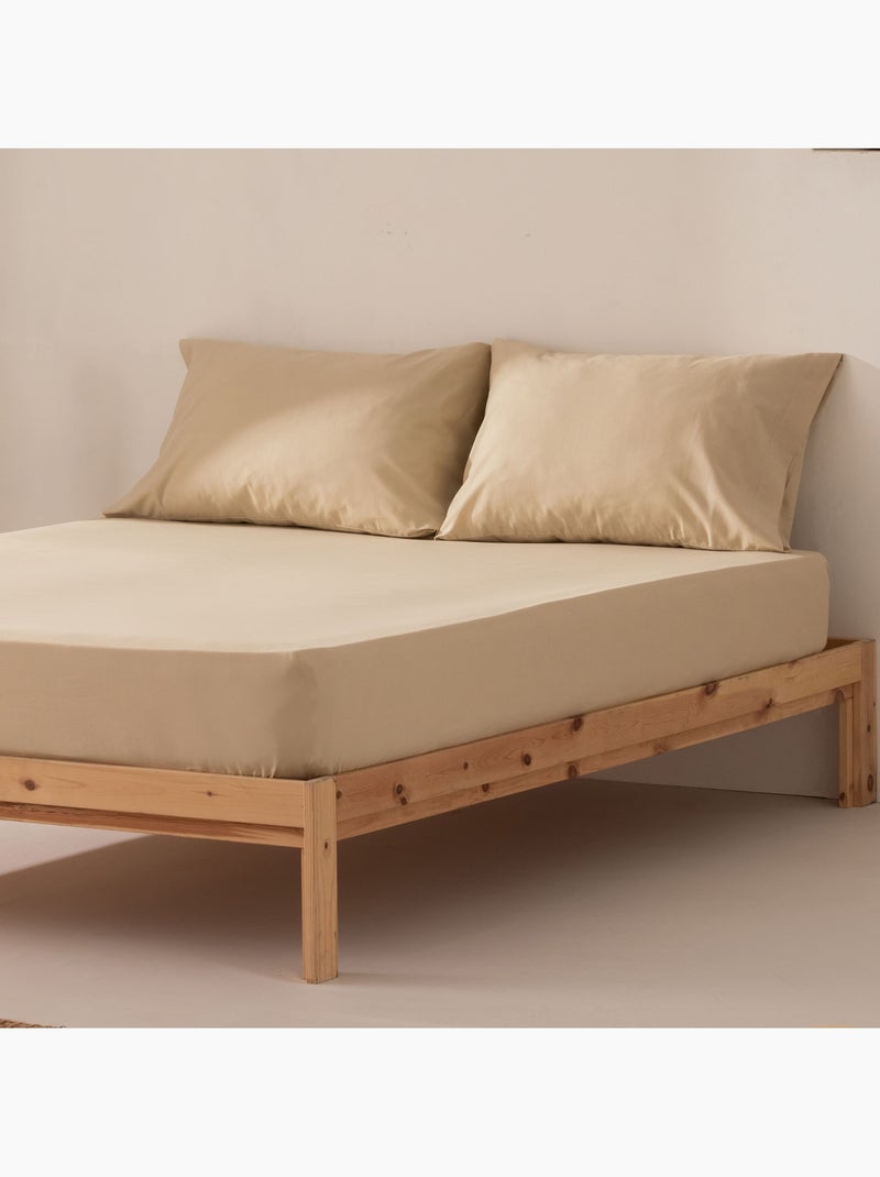 Sabana bajera lisa 100% algodón, para colchón de 30cm grosor - Gamusi. Beige - Kiabi