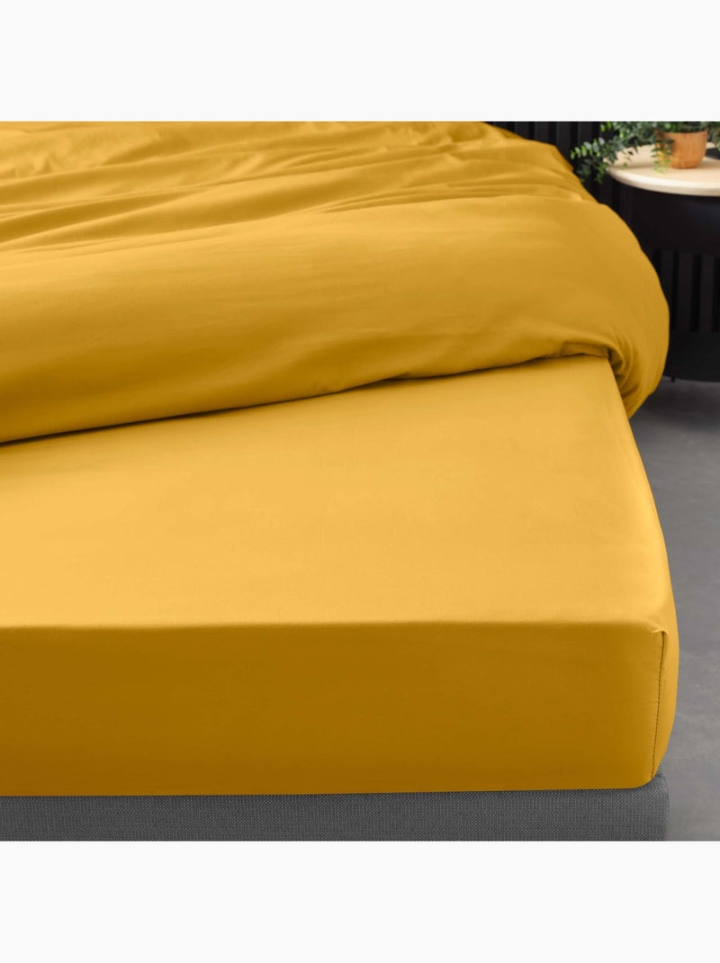 Sábana Bajera Lisa 100% Percal de Algodón Amarillo - Kiabi