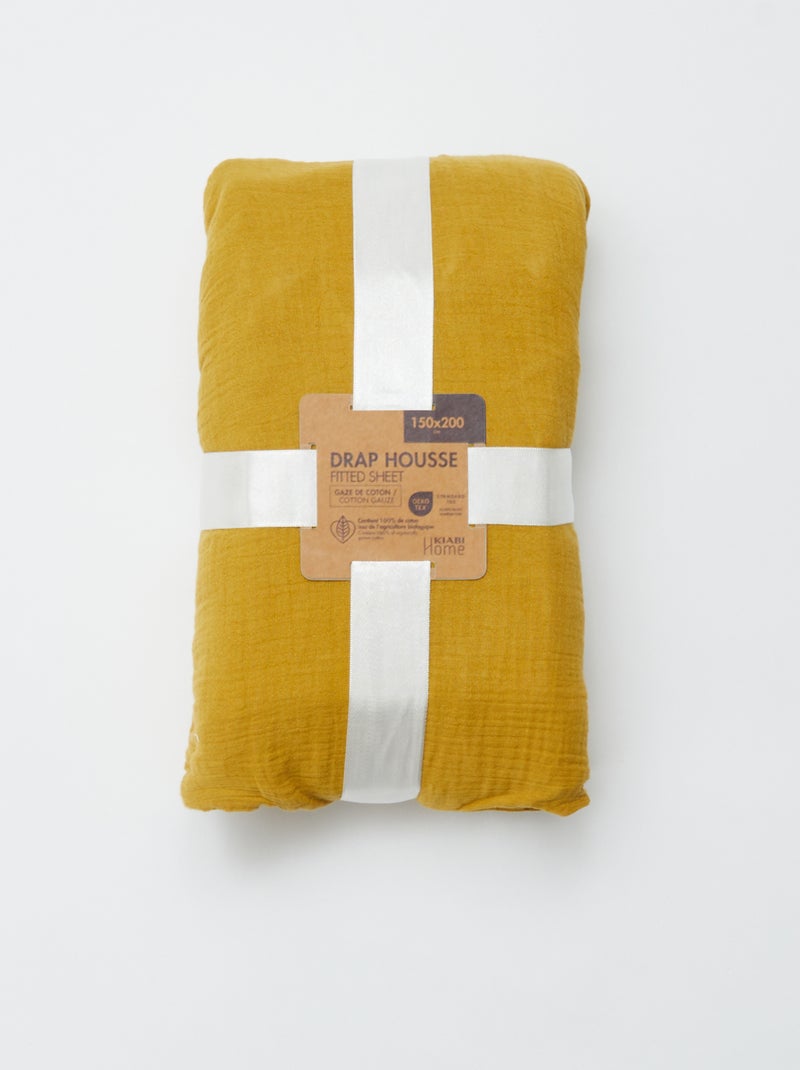 Sábana bajera para 2 personas (150x200cm) de gasa de algodón - Kiabi Home AMARILLO - Kiabi