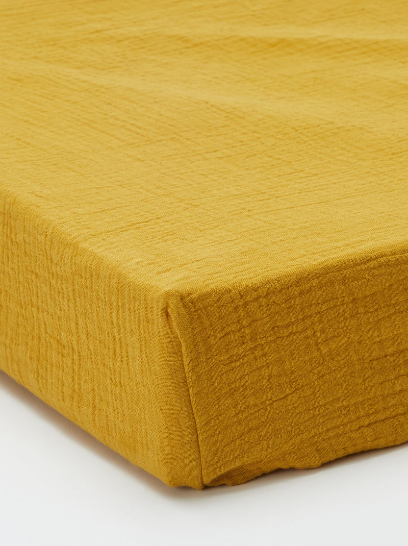 Sábana bajera para 2 personas (150x200cm) de gasa de algodón - Kiabi Home AMARILLO - Kiabi