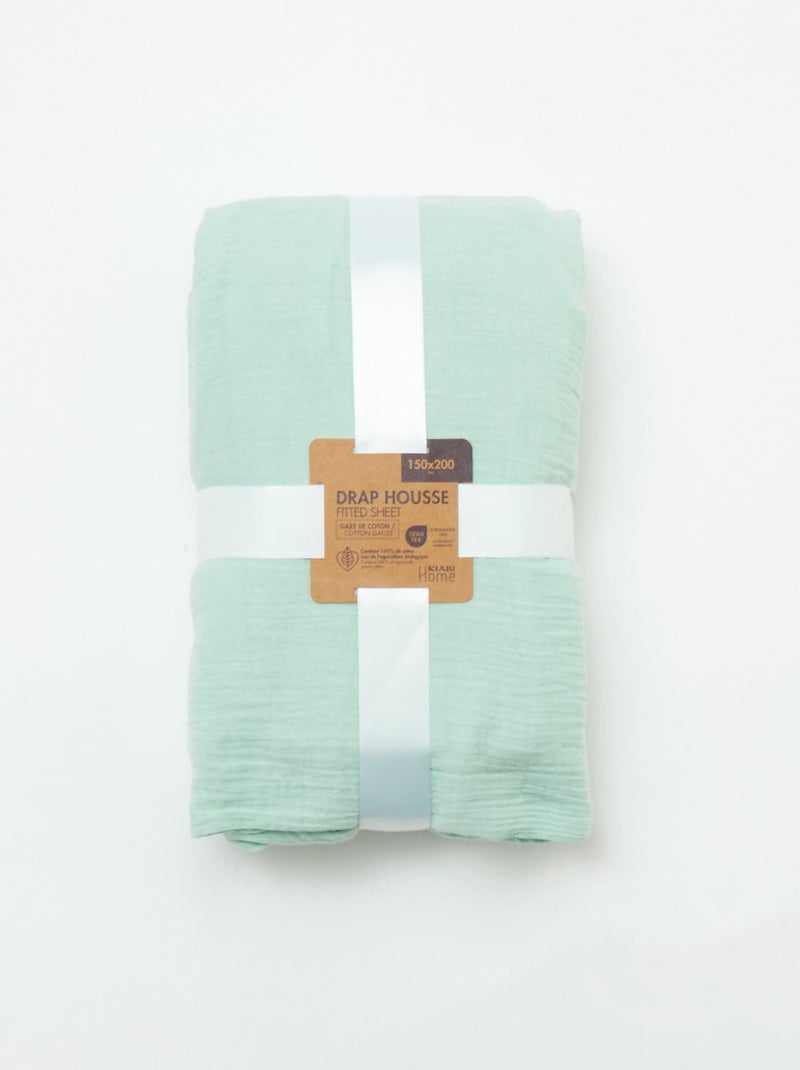 Sábana bajera para 2 personas (150x200cm) de gasa de algodón - Kiabi Home azul - Kiabi