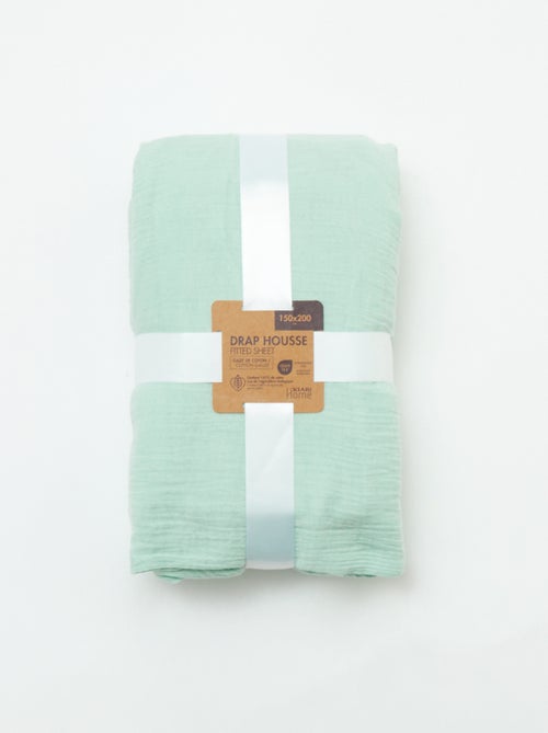 Sábana bajera para 2 personas (150x200cm) de gasa de algodón - Kiabi Home - Kiabi Sábana bajera para 2 personas (150x200cm) de gasa de algodón - Kiabi Home - Kiabi