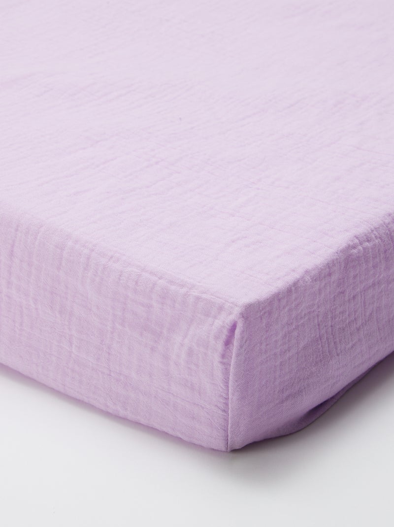 Sábana bajera para 2 personas (150x200cm) en gasa de algodón - Kiabi Home PURPURA - Kiabi