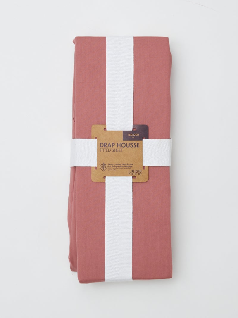 Sábana bajera para 2 personas (180x200) de algodón - Kiabi Home ROSA - Kiabi