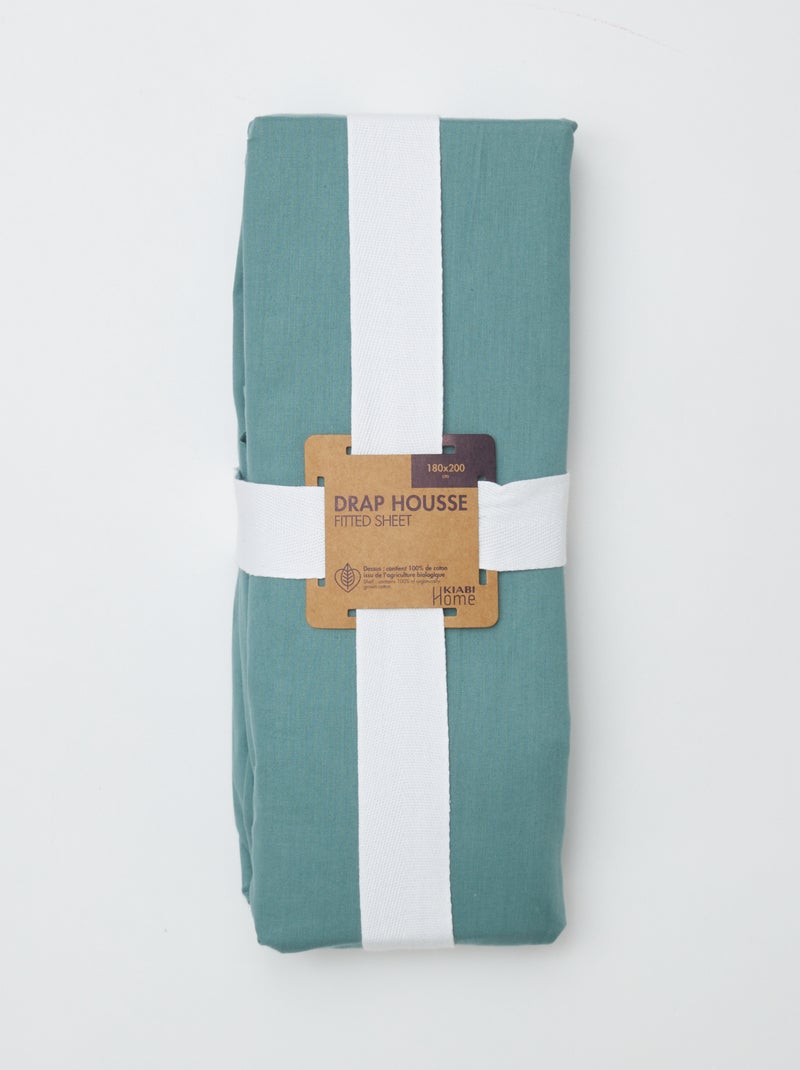 Sábana bajera para 2 personas (180x200) de algodón - Kiabi Home VERDE - Kiabi