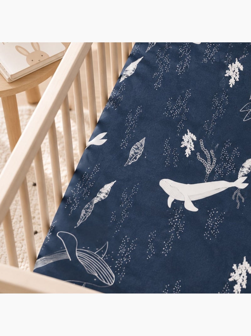 Sábana bajera para bebé de punto de algodón 100% con elástico de ballena Azul oscuro - Kiabi