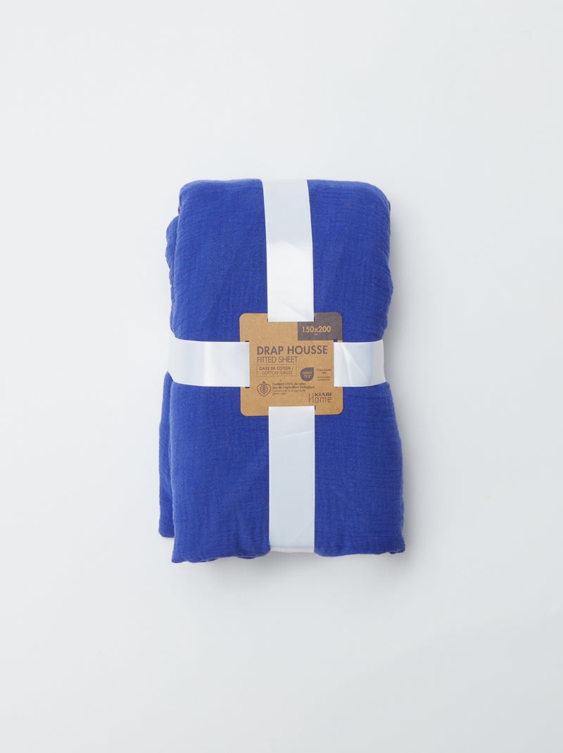 Sábana bajera para cama de 2 personas (150x200cm) de gasa de algodón - Kiabi Home AZUL - Kiabi