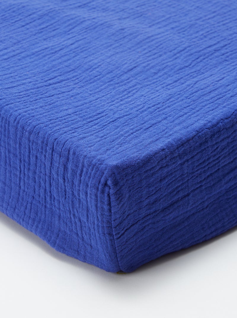 Sábana bajera para cama de 2 personas (150x200cm) de gasa de algodón - Kiabi Home AZUL - Kiabi