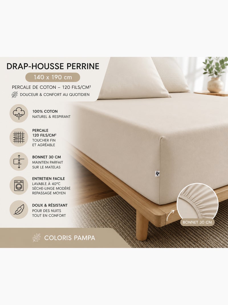 Sábana bajera percal de algodón 120 hilos lisa perrine Beige natural - Kiabi