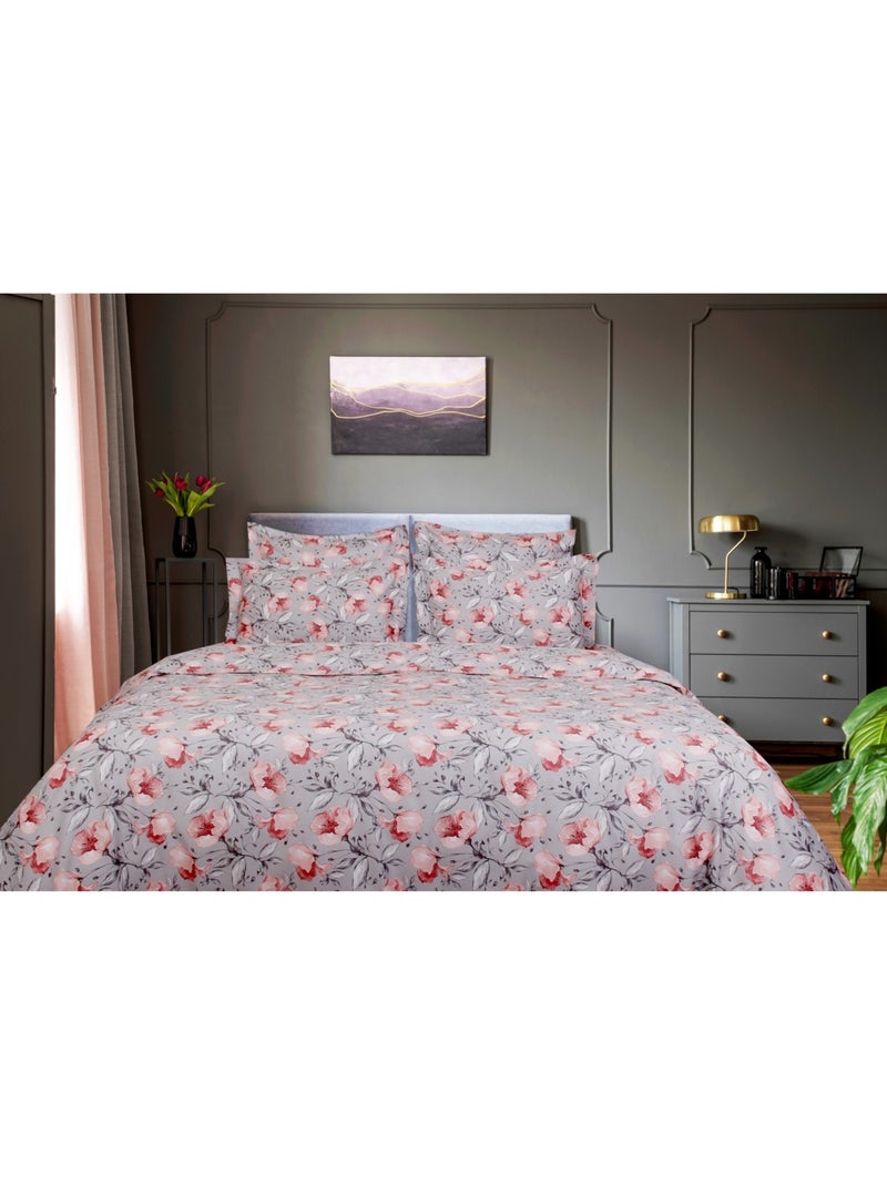 Sábana bajera satén de algodón "Floral" Gris - Kiabi