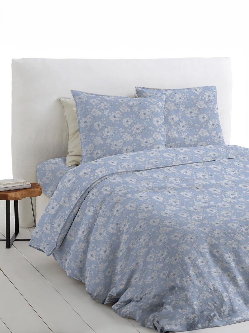 Sábana plana con estampado floral en franela de algodón - Afibel Azul - Kiabi