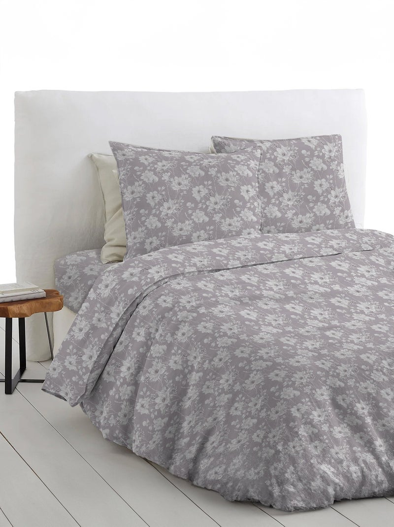 Sábana plana con estampado floral en franela de algodón - Afibel Taupe - Kiabi