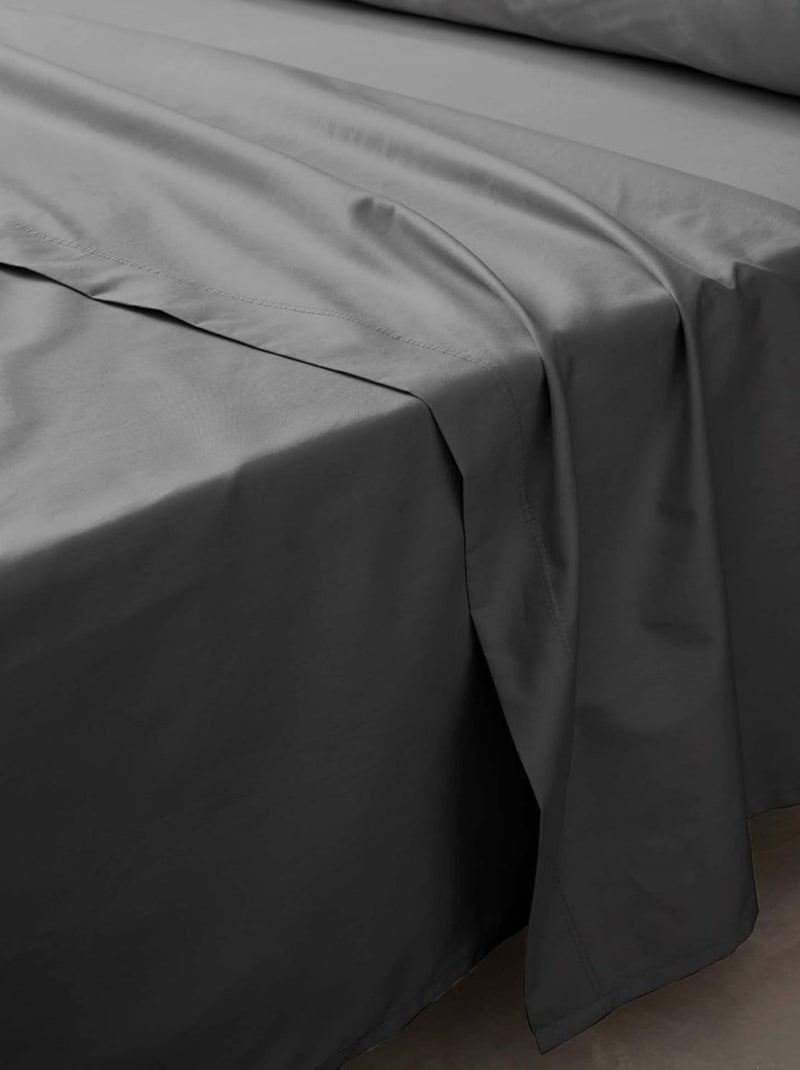 Sábana plana de Algodón Percal LIA PROMO LINGE Gris antracita - Kiabi