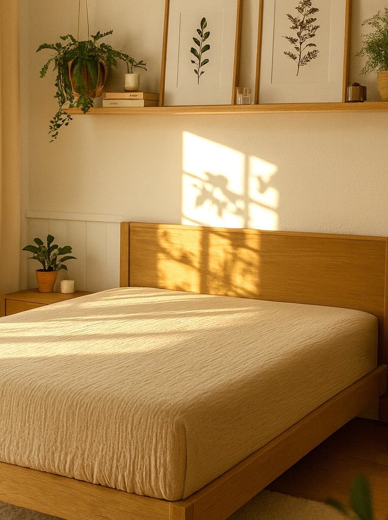 Sábanas con funda de Gasa de Algodón Alia PROMO LINGE Beige - Kiabi