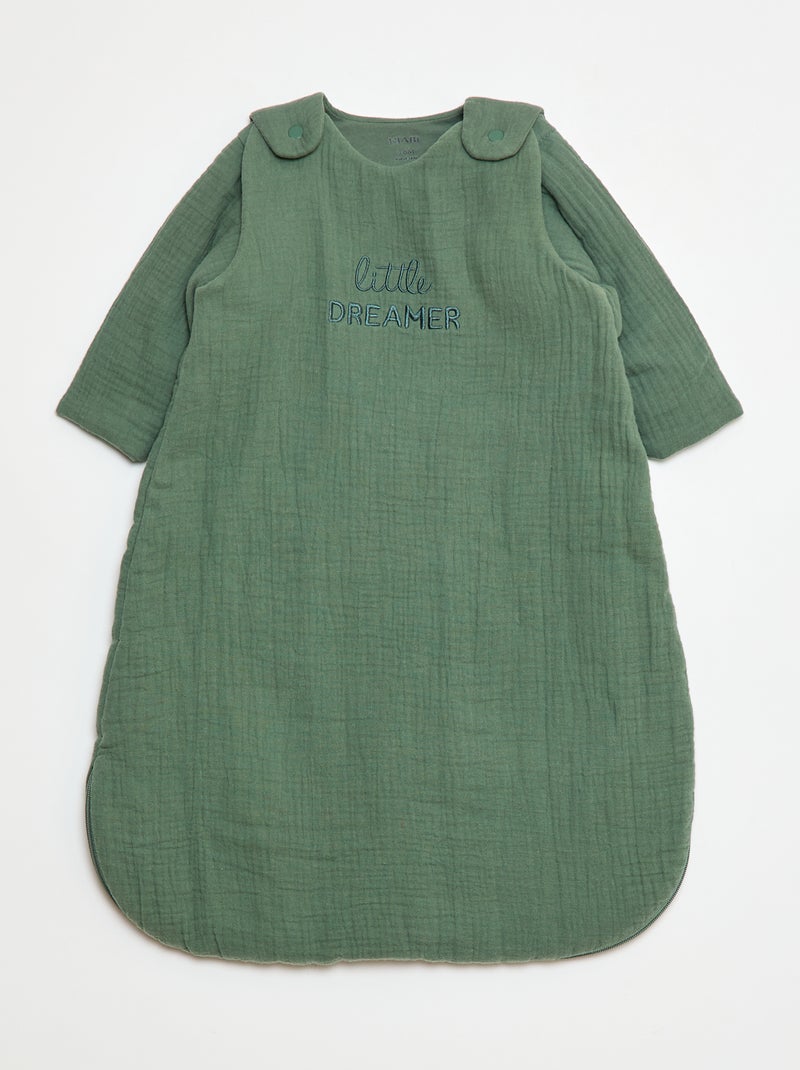 Saco de dormir de muselina de algodón con mangas extraíbles Verde - Kiabi