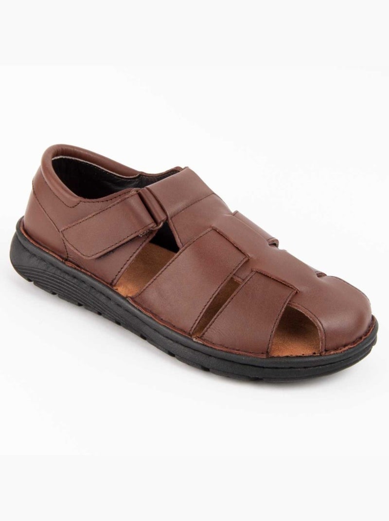 Sandalia Casual Cuero Purapiel Marrón - Kiabi