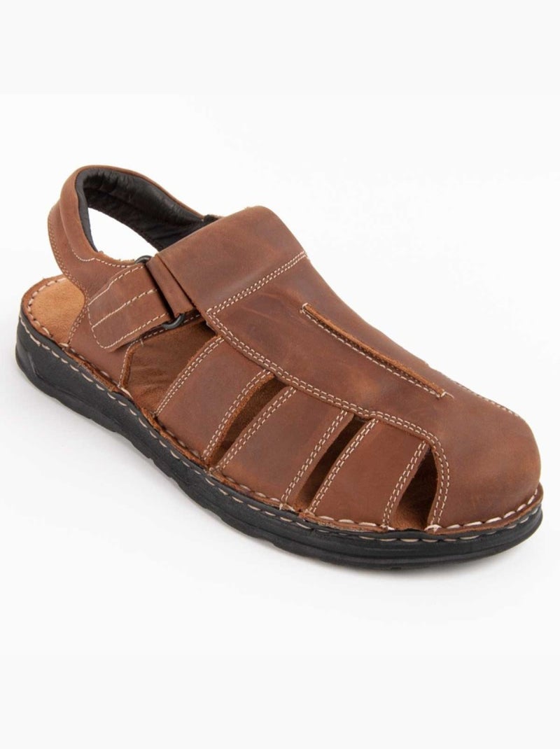 Sandalia Casual Cuero Purapiel Marrón - Kiabi