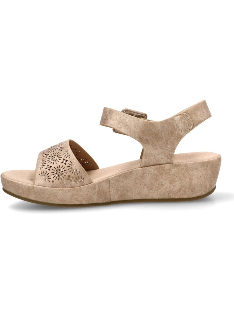 Sandalia Cómodas Mujer Cuña Media - Amarpies Beige/Blanco perlado/Platino - Kiabi
