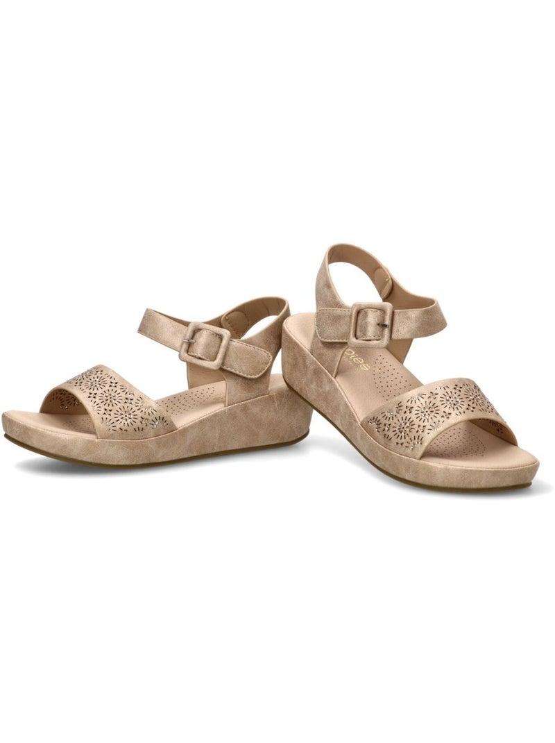 Sandalia Cómodas Mujer Cuña Media - Amarpies Beige/Blanco perlado/Platino - Kiabi