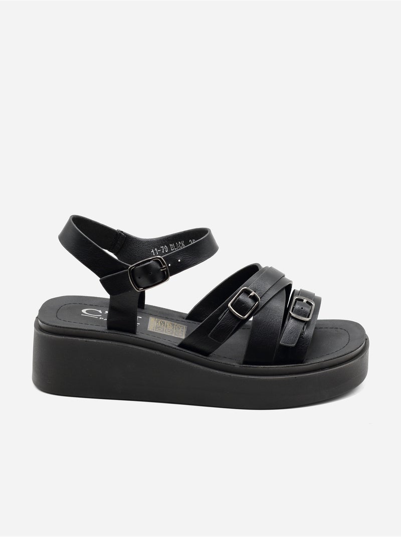 Sandalia con cuña y tiras múltiples Negro - Kiabi