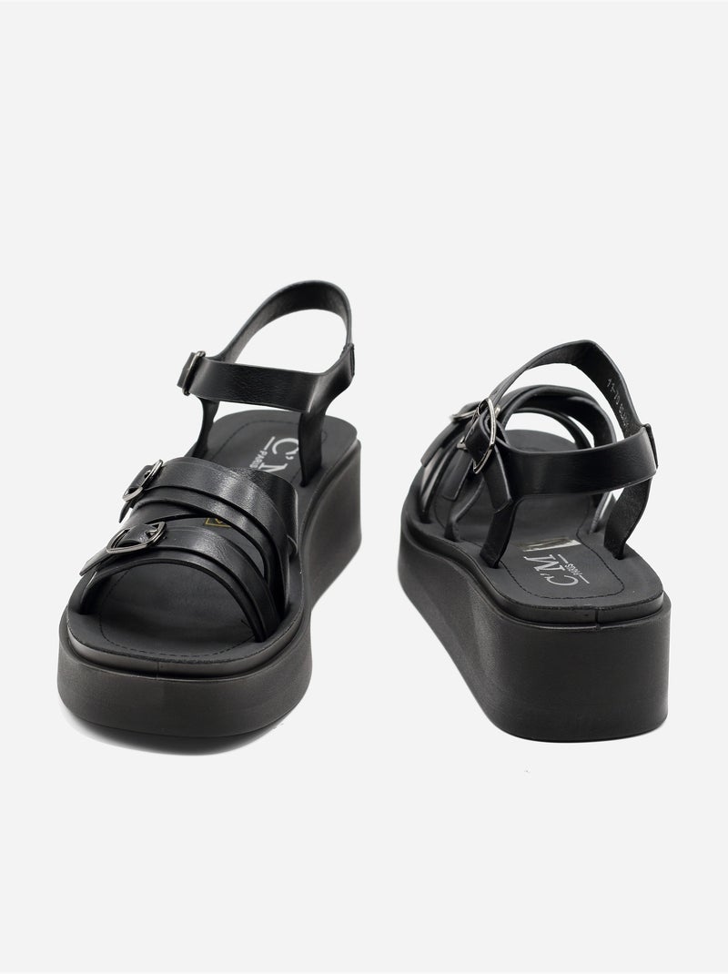 Sandalia con cuña y tiras múltiples Negro - Kiabi