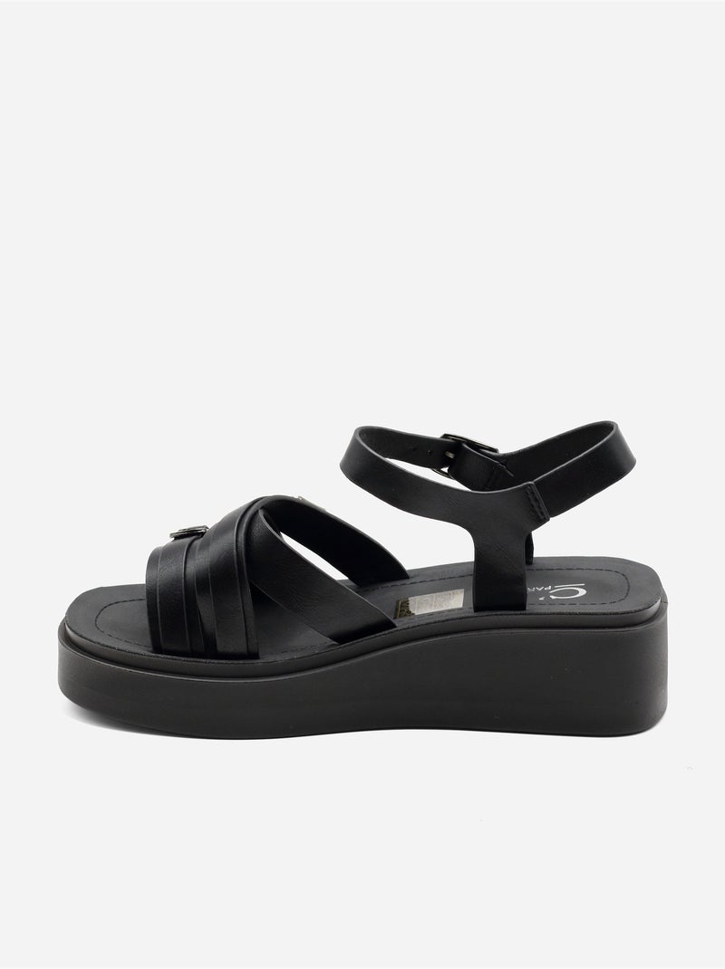 Sandalia con cuña y tiras múltiples Negro - Kiabi