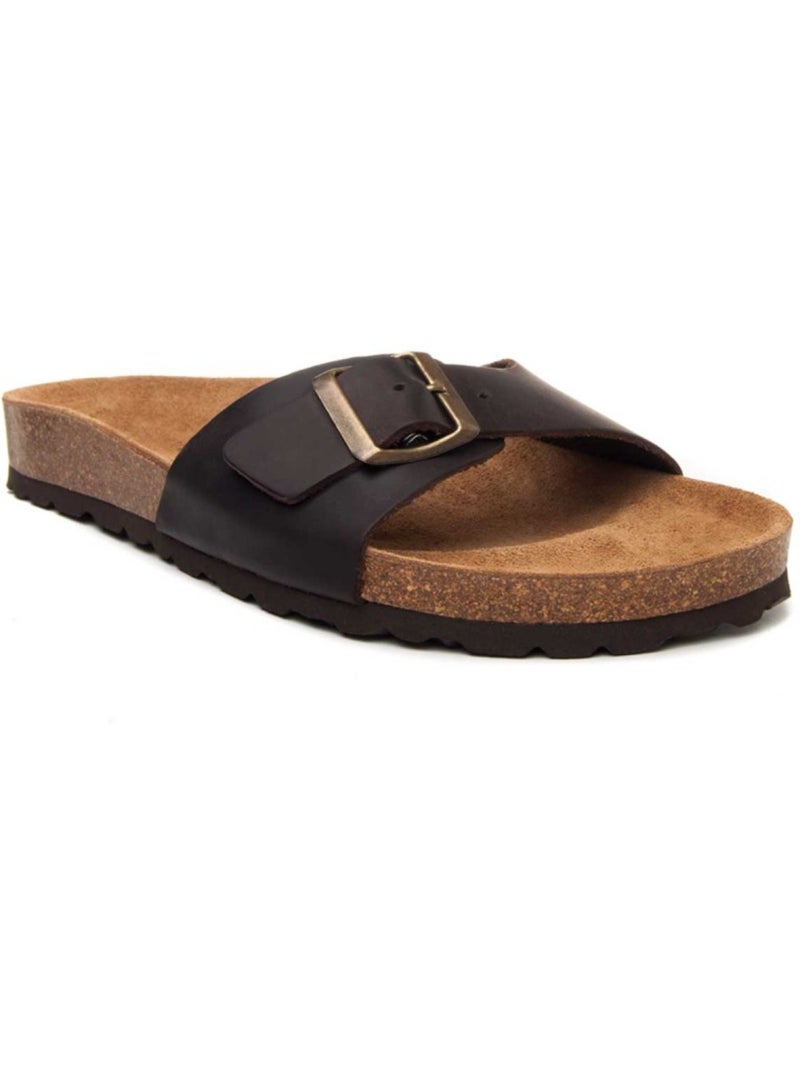 Sandalia Confortables Cuero Purapiel Marrón - Kiabi
