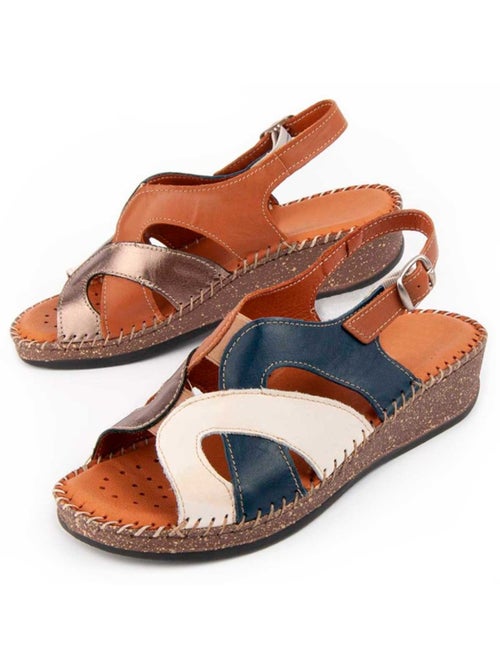 Sandalia Cuña Cuero Purapiel - Kiabi