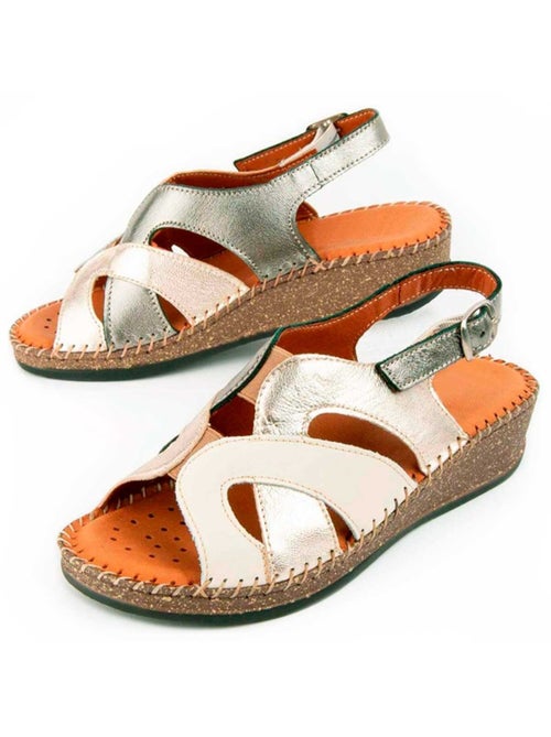 Sandalia Cuña Cuero Purapiel - Kiabi