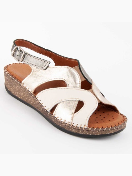 Sandalia Cuña Cuero Purapiel - Kiabi