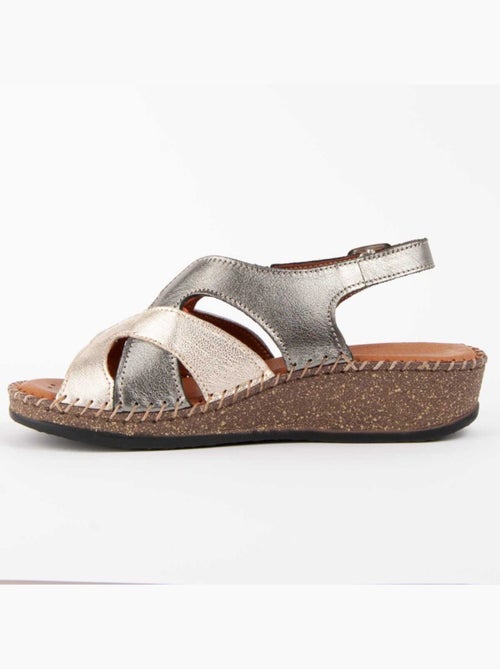 Sandalia Cuña Cuero Purapiel - Kiabi