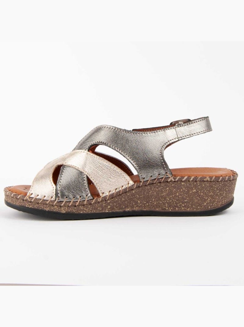 Sandalia Cuña Cuero Purapiel Beige - Kiabi