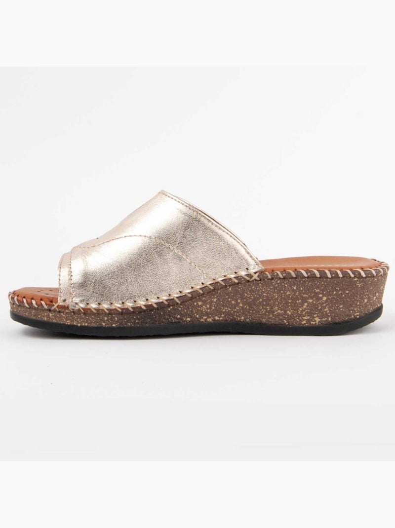 Sandalia Cuña Cuero Purapiel Dorado/Oro - Kiabi