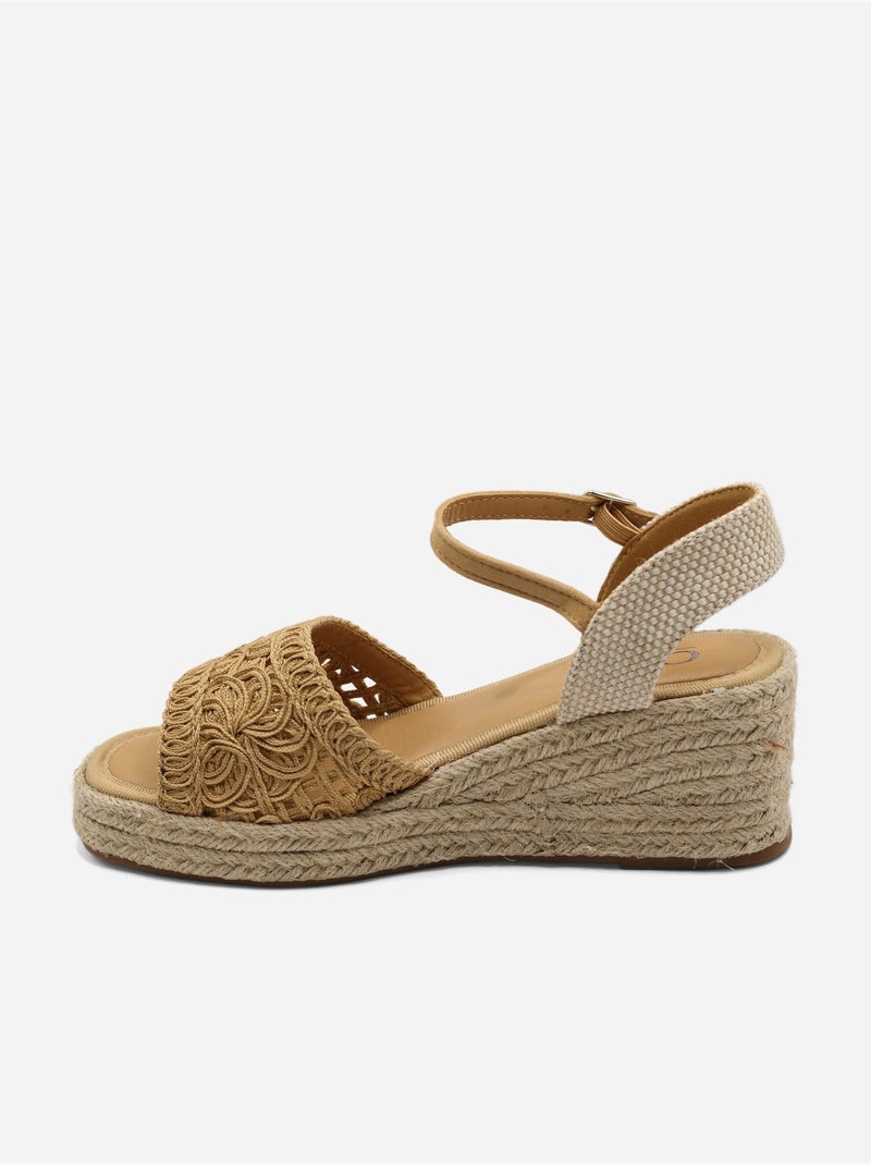 Sandalia de cuña correa cruzada Camel - Kiabi