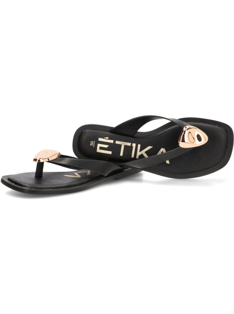 Sandalia Dedo Mujer Suela Plana - Etika Negro - Kiabi