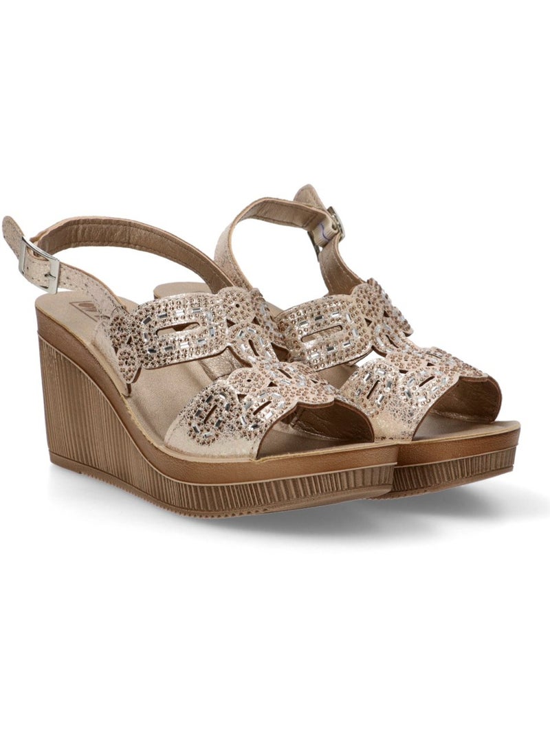 Sandalia Diario Mujer Cuña Alta - Luna Collection Beige/Blanco perlado/Platino - Kiabi